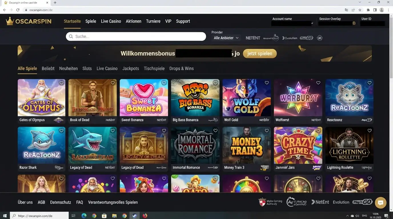 Oscarspin Spiele: 6.000+ Titel, Anbieter und Kategorien